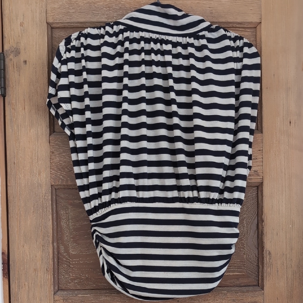 Anthropologie Black and White Ruched Sailor Collar Button Down